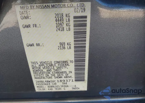 2019 Nissan Altima 2.5 S z USA, uszkodzony, nr VIN 1N4BL4BW1KC189371